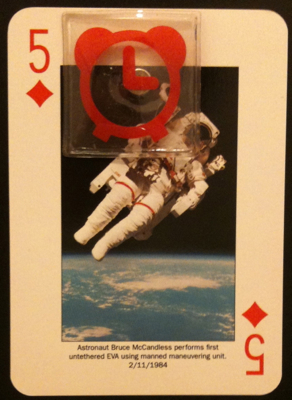 Astronaut Bruce McCandless floating in space without a tether. At least this guy has a spacesuit and a planet.