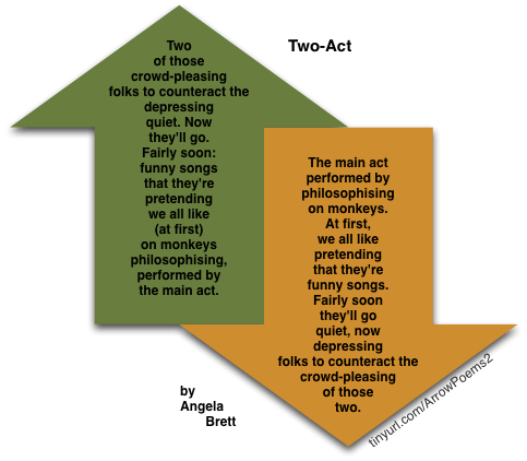 Two of those  crowd-pleasing folks to counteract the depressing quiet. Now they'll go. Fairly soon: funny songs that they're pretending we all like (at first) on monkeys philosophising, performed by the main act. // The main act performed by philosophising on monkeys. At first, we all like pretending that they're funny songs. Fairly soon they'll go quiet, now depressing folks to counteract the crowd-pleasing of those two.