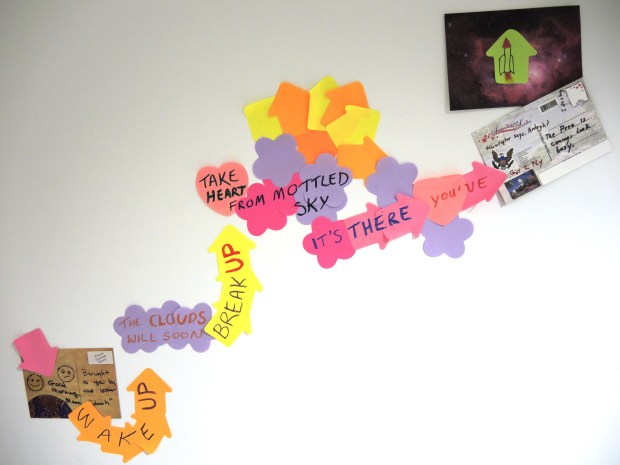 Good morning, Moon, wake up⇧ The clouds will soon break up⇧ Take heart♥ from mottled sky⛅ it's there➮ you've got to fly.